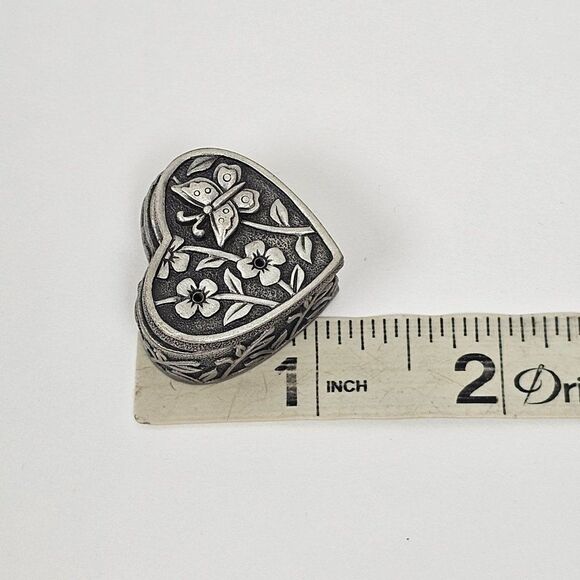 Vintage JJ Jonette Floral Heart Butterfly Brooch Pin Trinket Jewelry Box Pewter - Picture 10 of 13